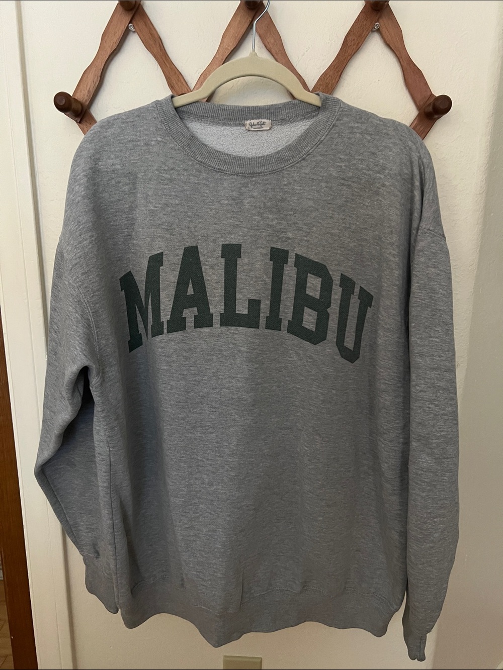 Brandy Melville Gray Crewneck with Dark Green Malibu Print